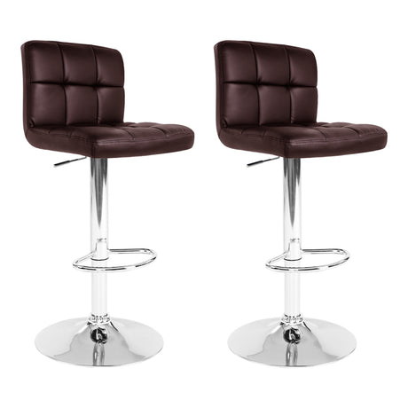 2x Bar Stools Adjustable PU Leather Chocolate With Footrest