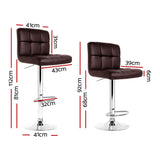 2x Bar Stools Adjustable PU Leather Chocolate With Footrest