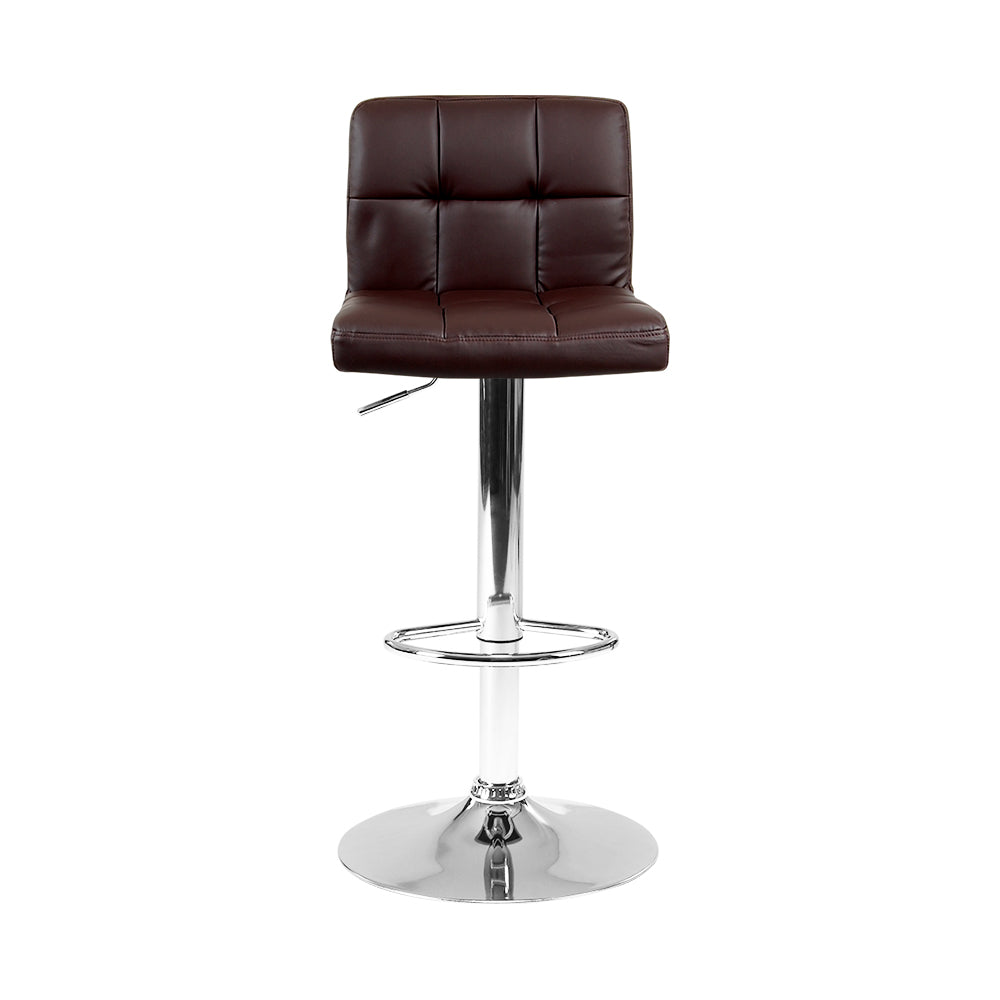 2x Bar Stools Adjustable PU Leather Chocolate With Footrest