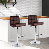 2x Bar Stools Adjustable PU Leather Chocolate With Footrest