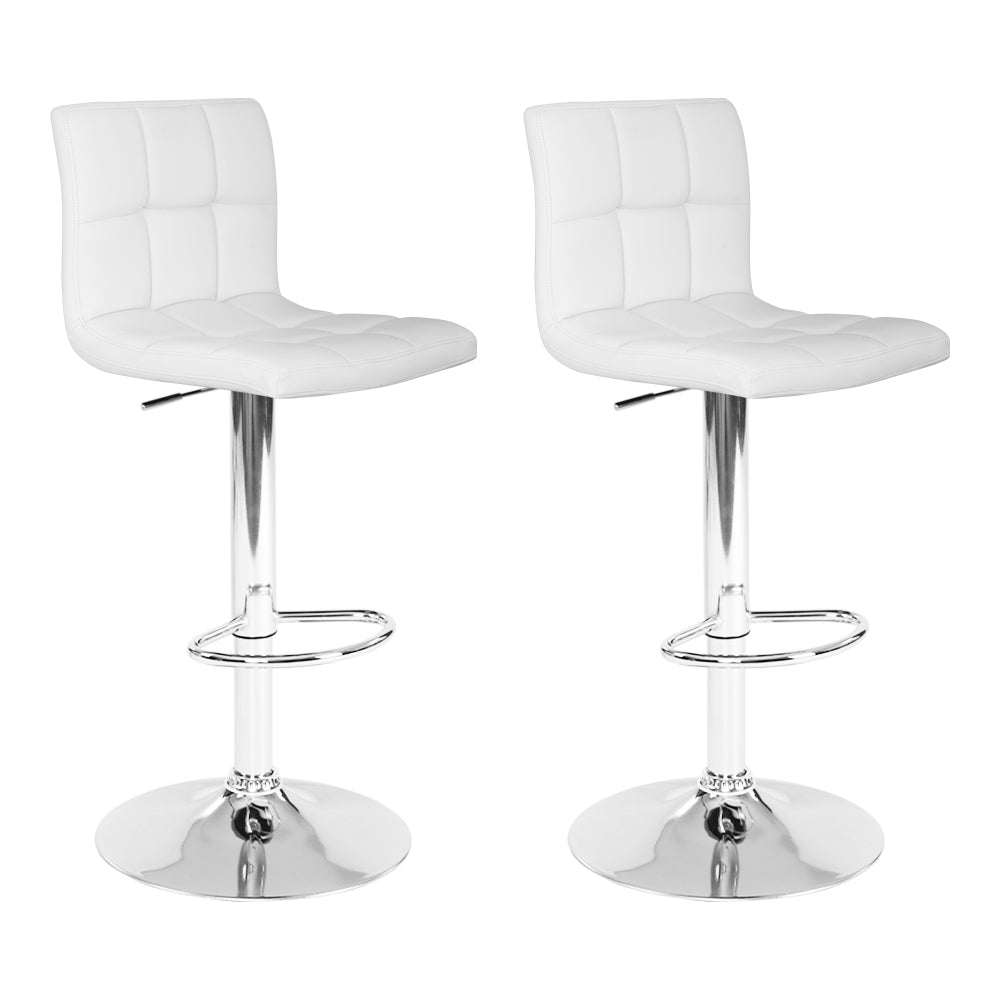 2x Bar Stools Gas Lift Leather White