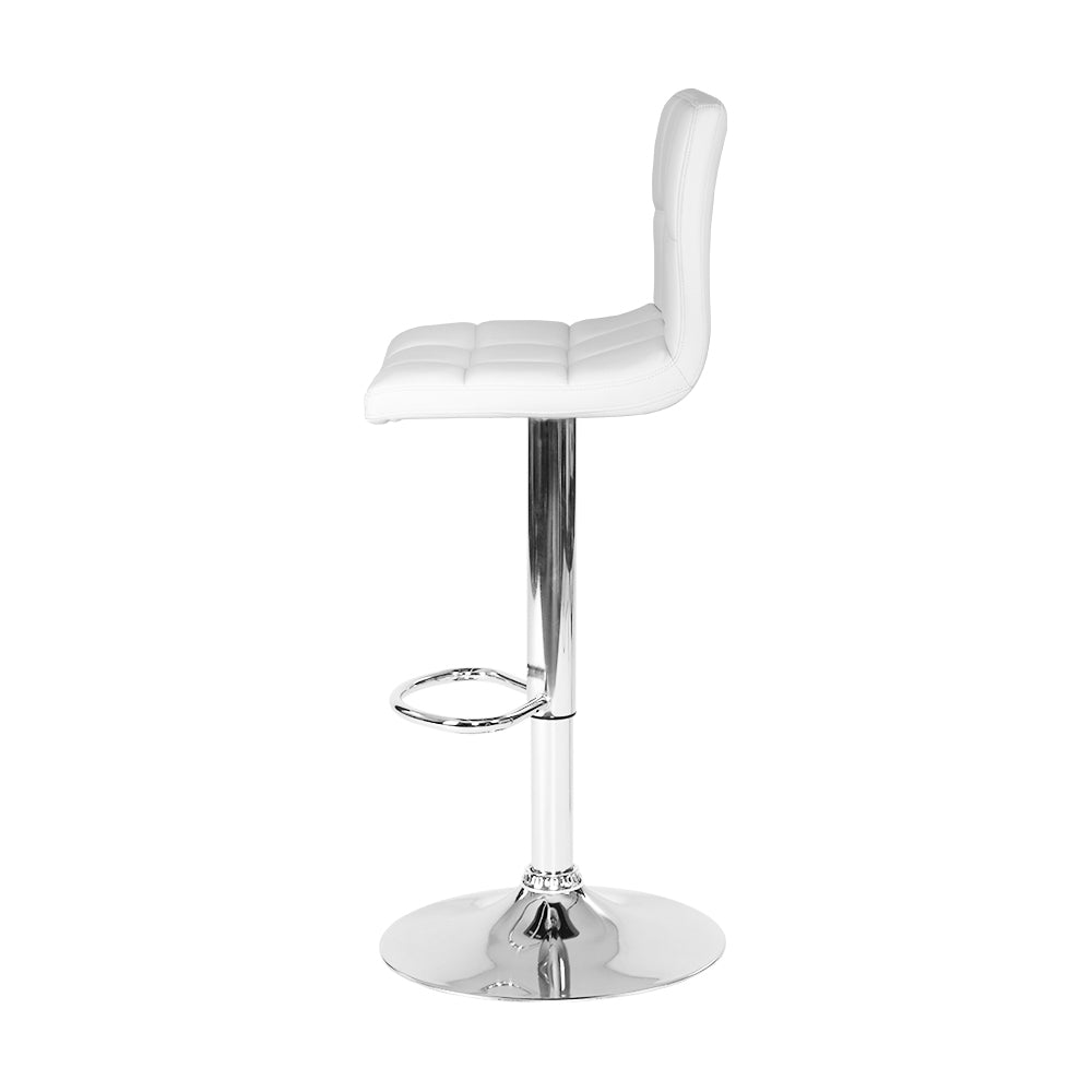 2x Bar Stools Gas Lift Leather White