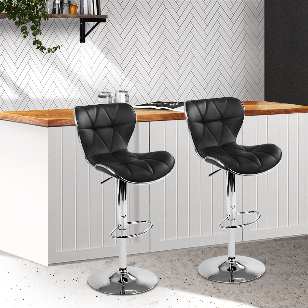 Set of 2 PU Leather Bar Stools- Black