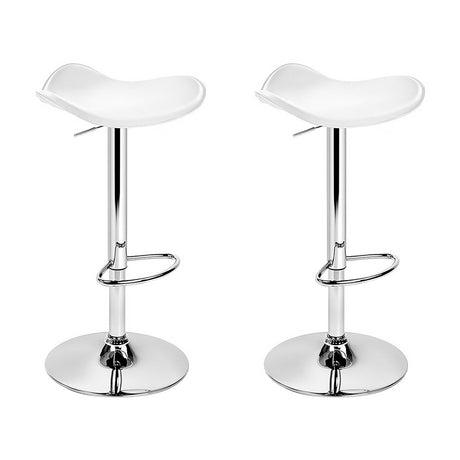 2x Bar Stools Gas Lift Leather White