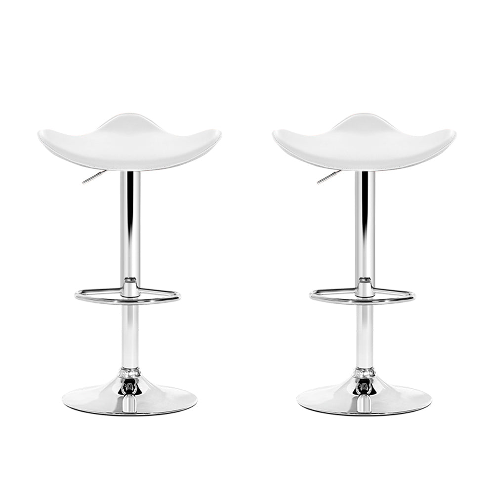 2x Bar Stools Gas Lift Leather White