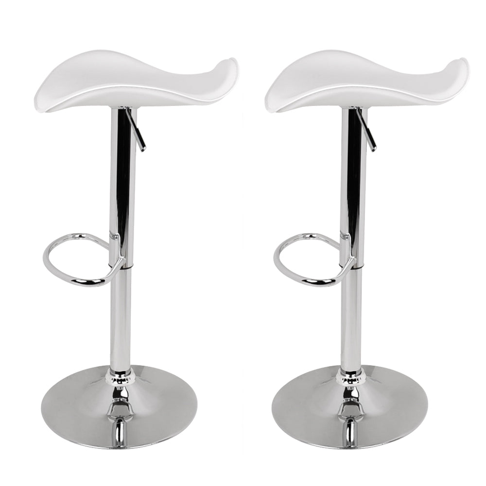 2x Bar Stools Gas Lift Leather White