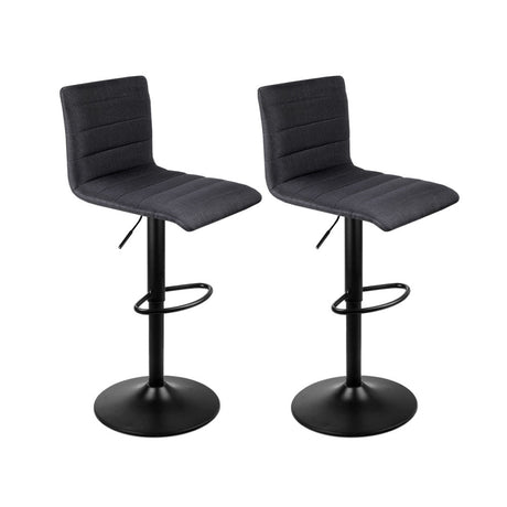 Set of 2 Faux-Linen Kitchen Bar Stools- Black