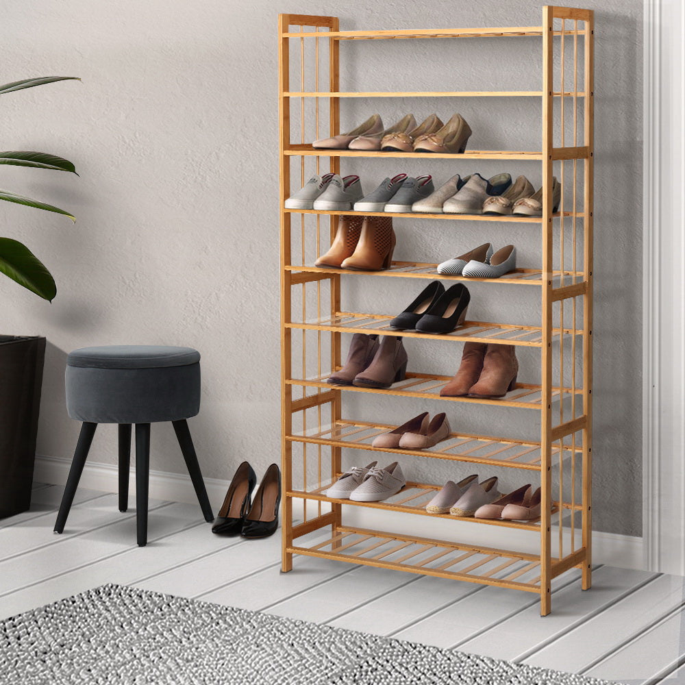 10-Tier Bamboo Shoe Rack Wooden Shelf Stand Storage Organizer