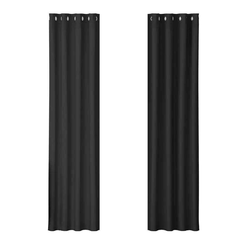 2 Panels Blockout Curtains Shine Eyelet Black 140X230cm