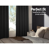 2 Panels Blockout Curtains Shine Eyelet Black 140X230cm