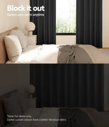 2 Panels Blockout Curtains Shine Eyelet Black 140X230cm