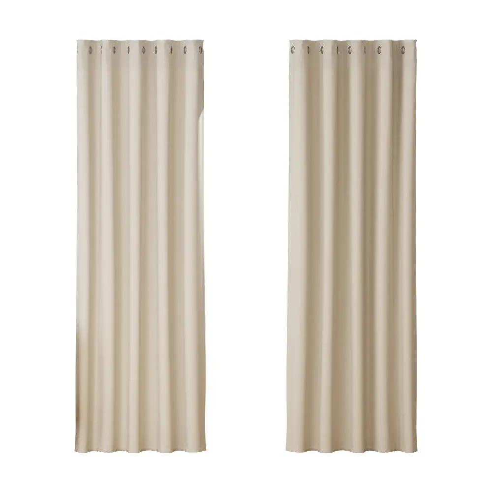 2 Panels Blockout Curtains 180X213cm Eyelet Beige