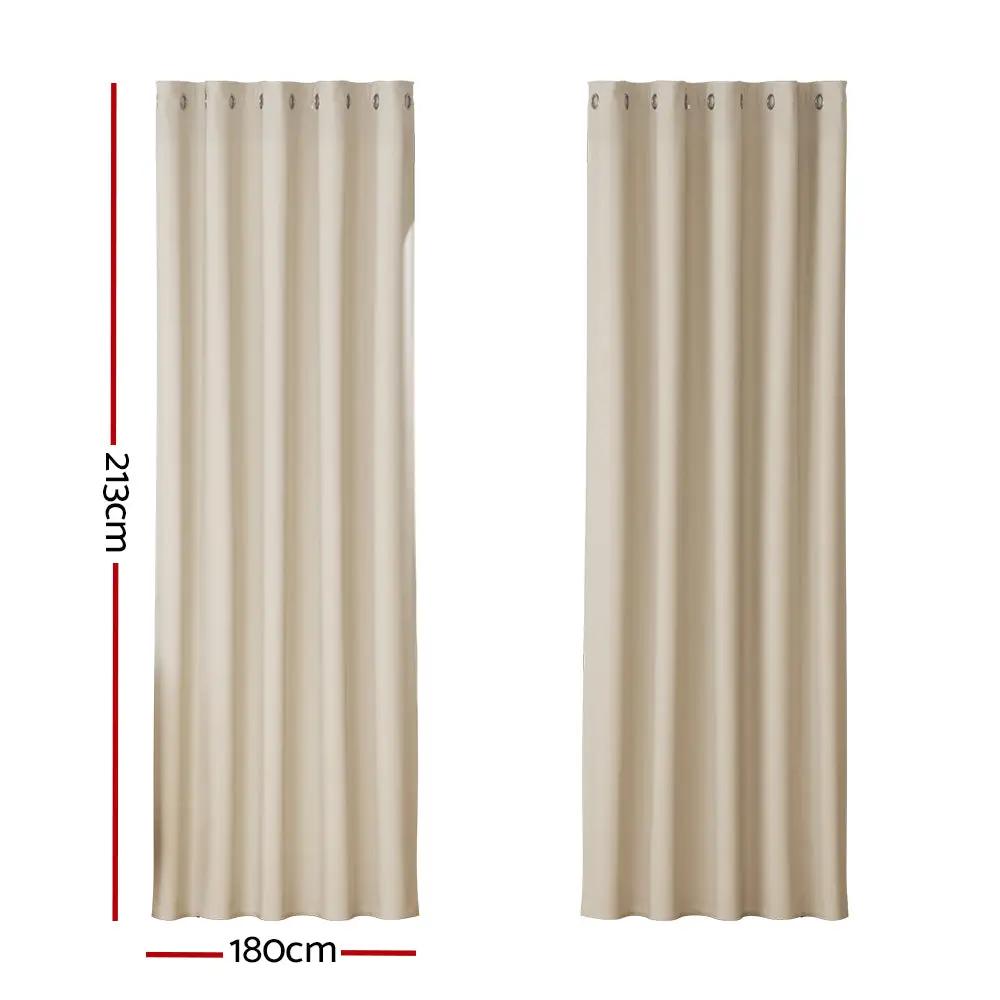 2 Panels Blockout Curtains 180X213cm Eyelet Beige