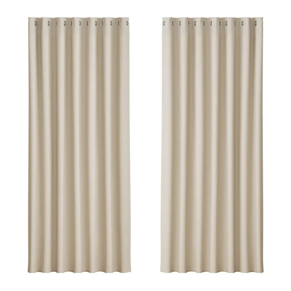 2 Panels Blockout Curtains Beige Eyelet 240X230cm