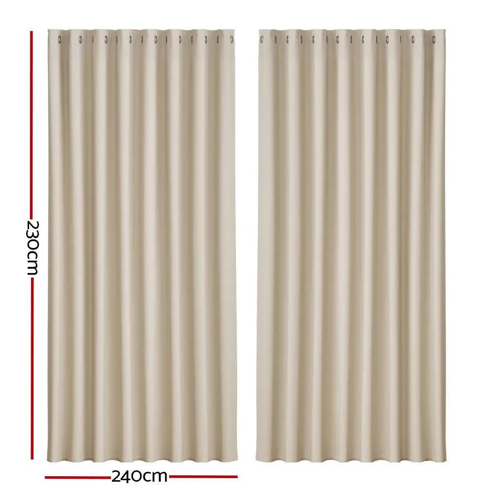 2 Panels Blockout Curtains Beige Eyelet 240X230cm