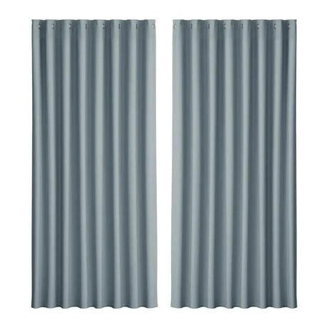 2X Block out Curtains Eyelet Shine Grey 300X230cm