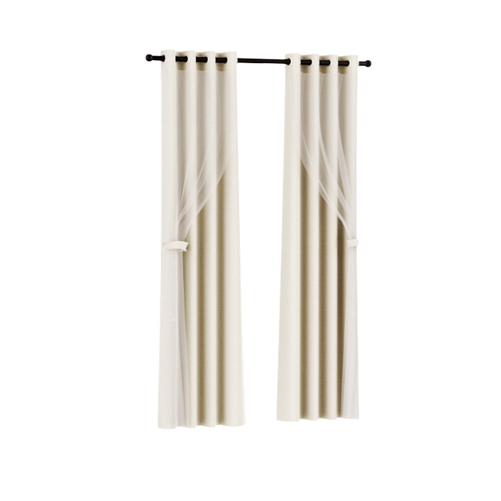 2X 132x242cm Blockout Sheer Curtains Beige