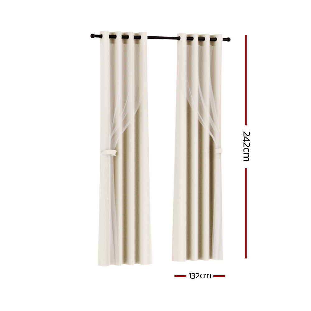 2X 132x242cm Blockout Sheer Curtains Beige