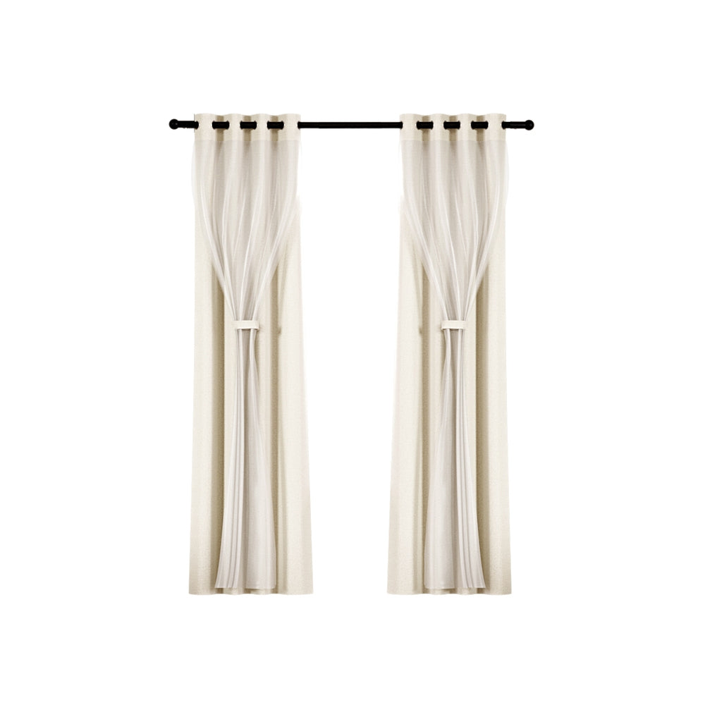 2X 132x242cm Blockout Sheer Curtains Beige