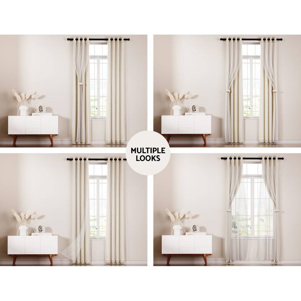 2X 132x242cm Blockout Sheer Curtains Beige