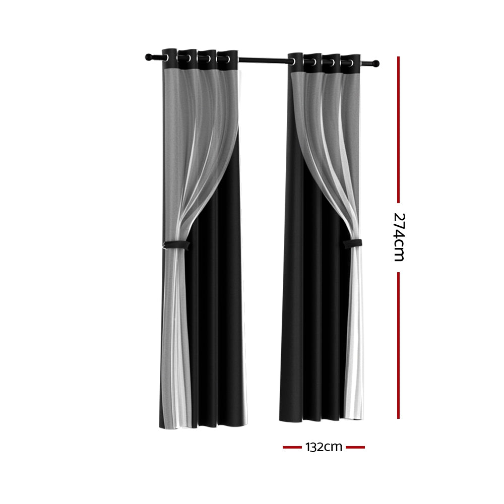 2X 132x274cm Blockout Sheer Curtains Black