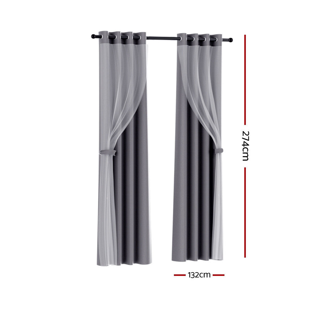 2X 132x274cm Blockout Sheer Curtains Charcoal