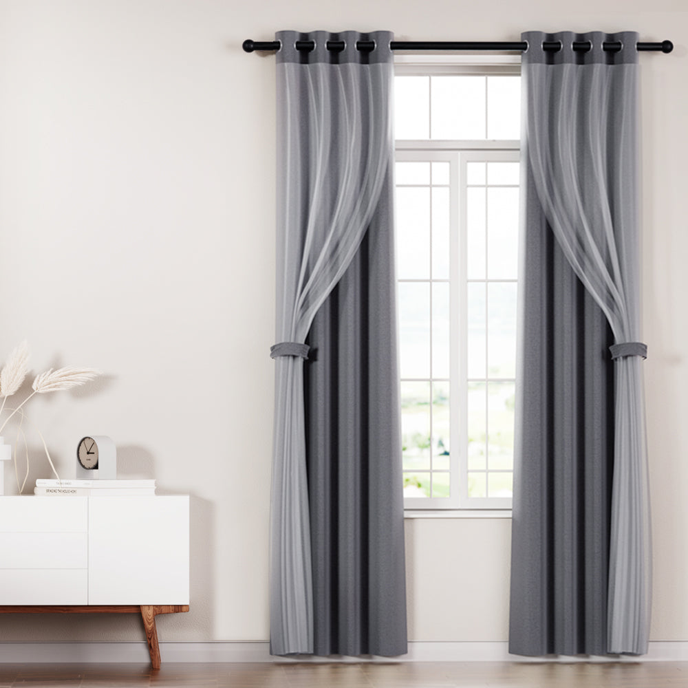 2X 132x274cm Blockout Sheer Curtains Charcoal