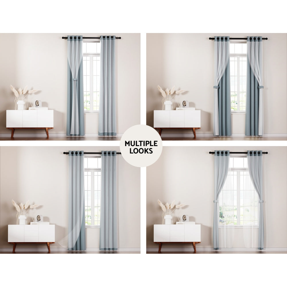 2X 132x274cm Blockout Sheer Curtains Light Grey