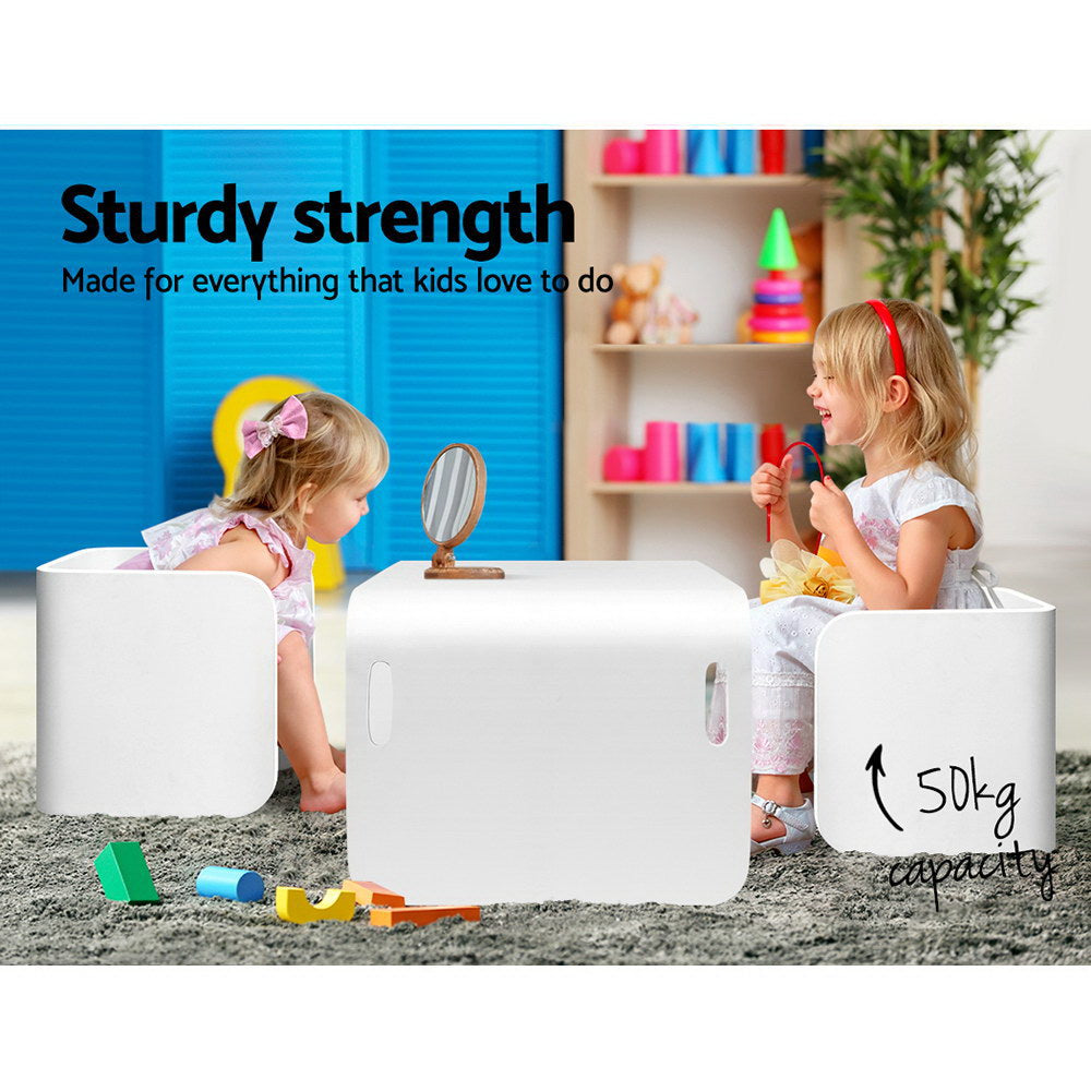 Ember 3PCS Kids Table and Chairs Set Multifunctional Storage Desk White
