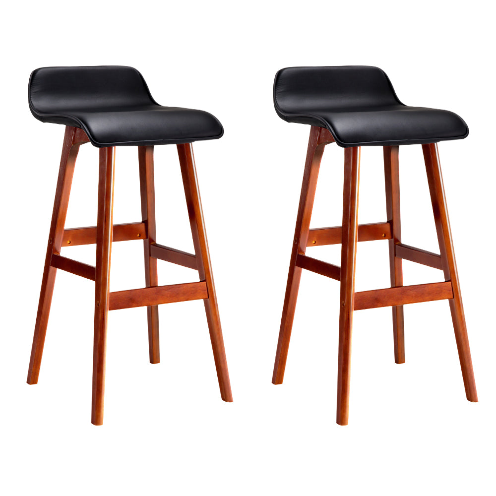 2x Bar Stools Vintage Leather Seat Plywood Base