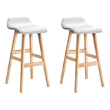 2x Bar Stools Wood Base White PU Leather Seat