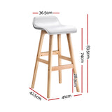 2x Bar Stools Wood Base White PU Leather Seat