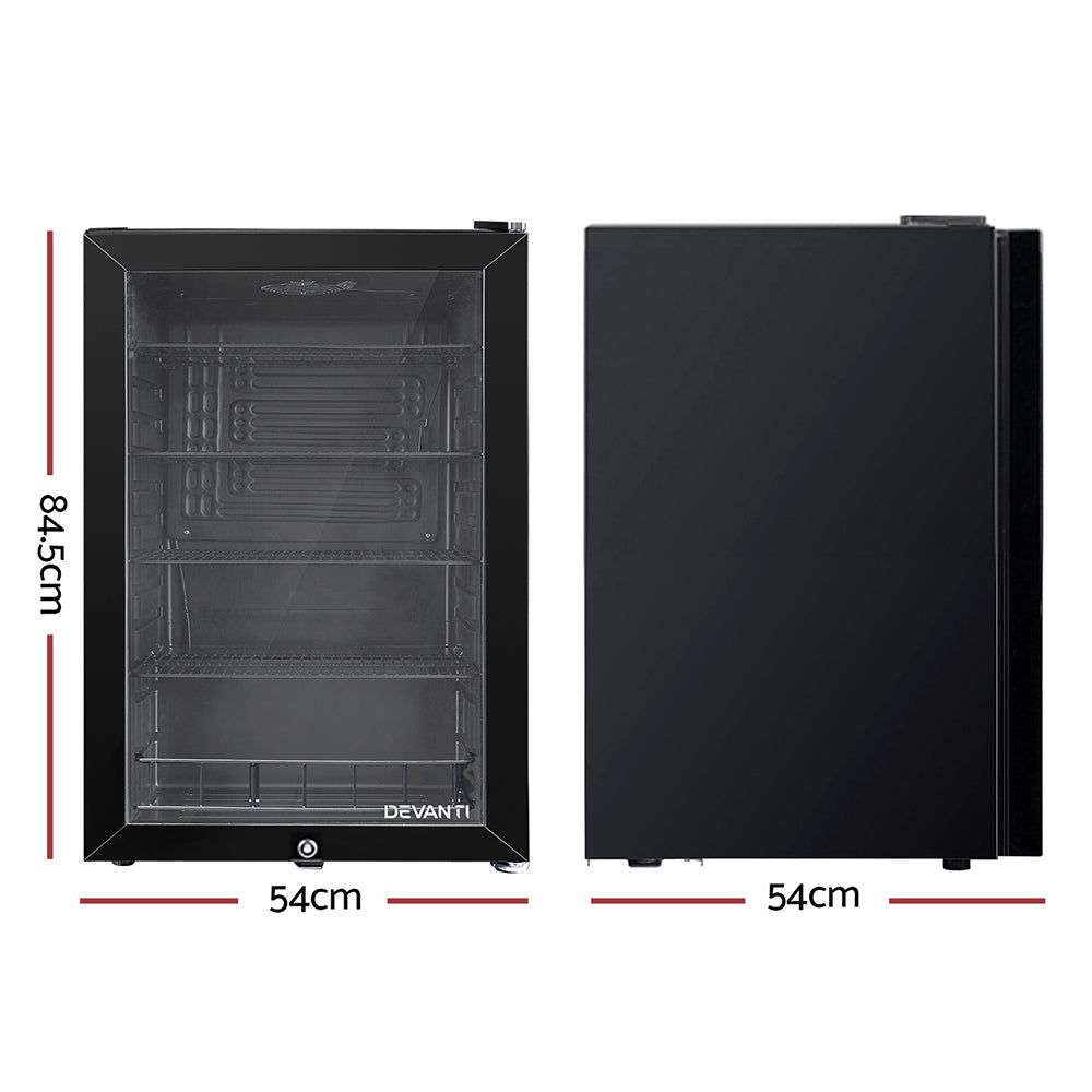 Devanti 115L Bar Fridge Glass Door w/Light Black