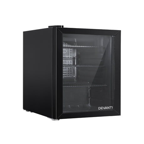 Devanti 46L Bar Fridge Glass Door w/Light Black