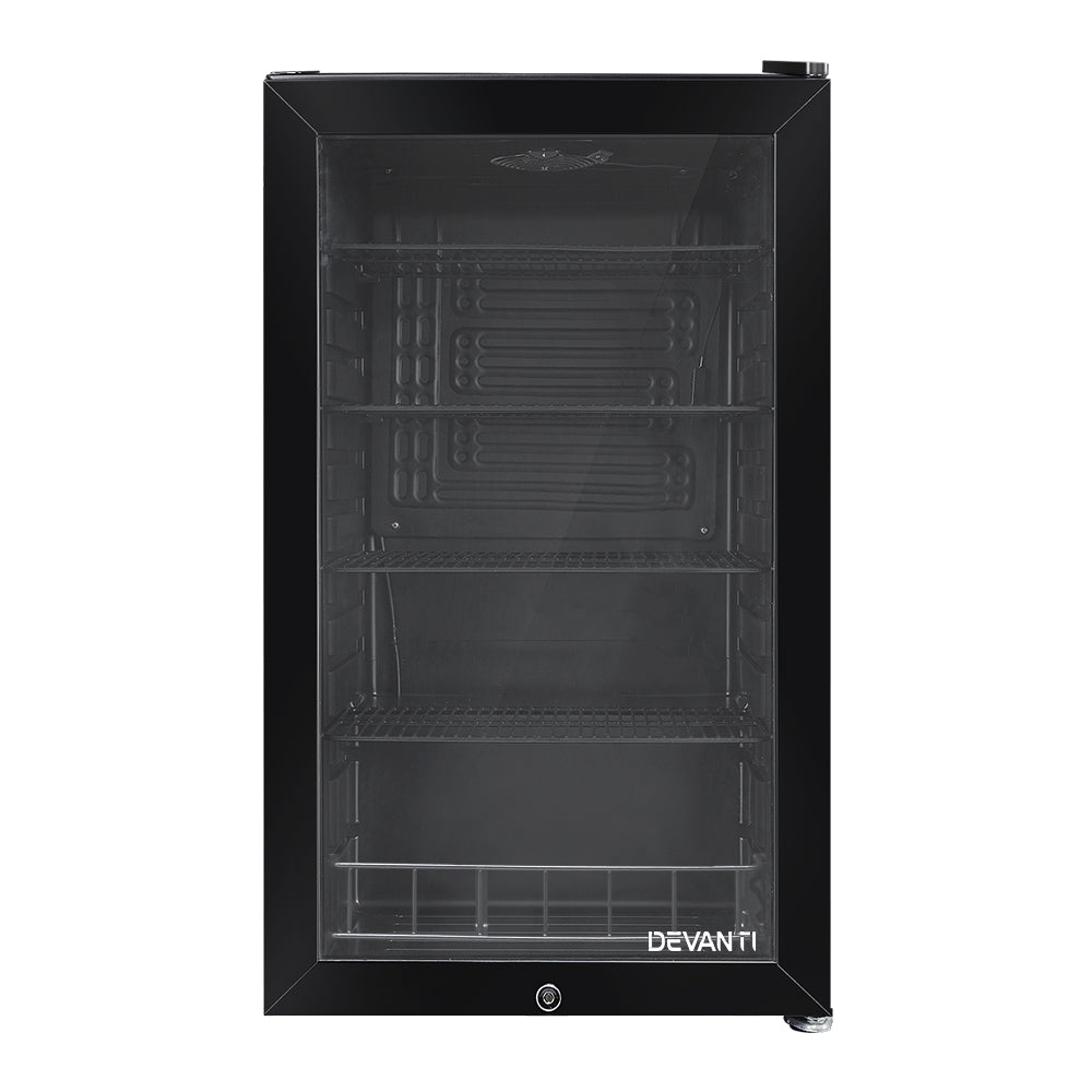 Devanti 98L Bar Fridge Glass Door w/Light Black