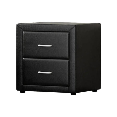 Bedside Table 2 Drawers - Black PVC Leather