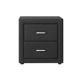 Charcoal Linen Fabric Bedside Table 2 Drawers