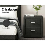 Charcoal Linen Fabric Bedside Table 2 Drawers