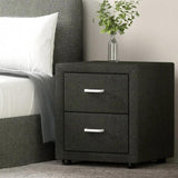 Charcoal Linen Fabric Bedside Table 2 Drawers