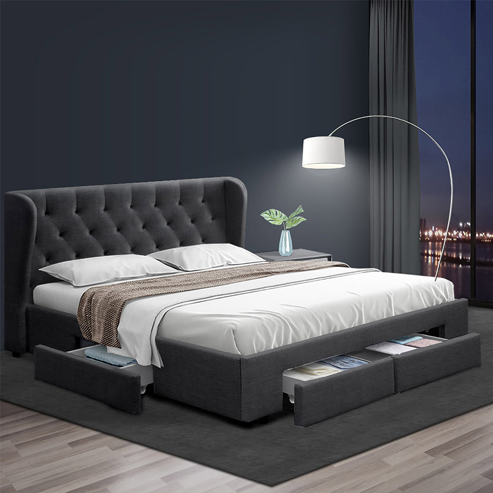 Mila Charcoal Bed Frame Queen Size