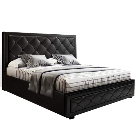 Tiyo Double Gas Lift Bed Frame with PVC leather tufted headboard
