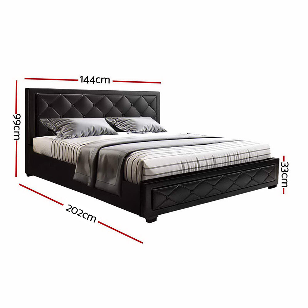 Tiyo Double Gas Lift Bed Frame with PVC leather tufted headboard