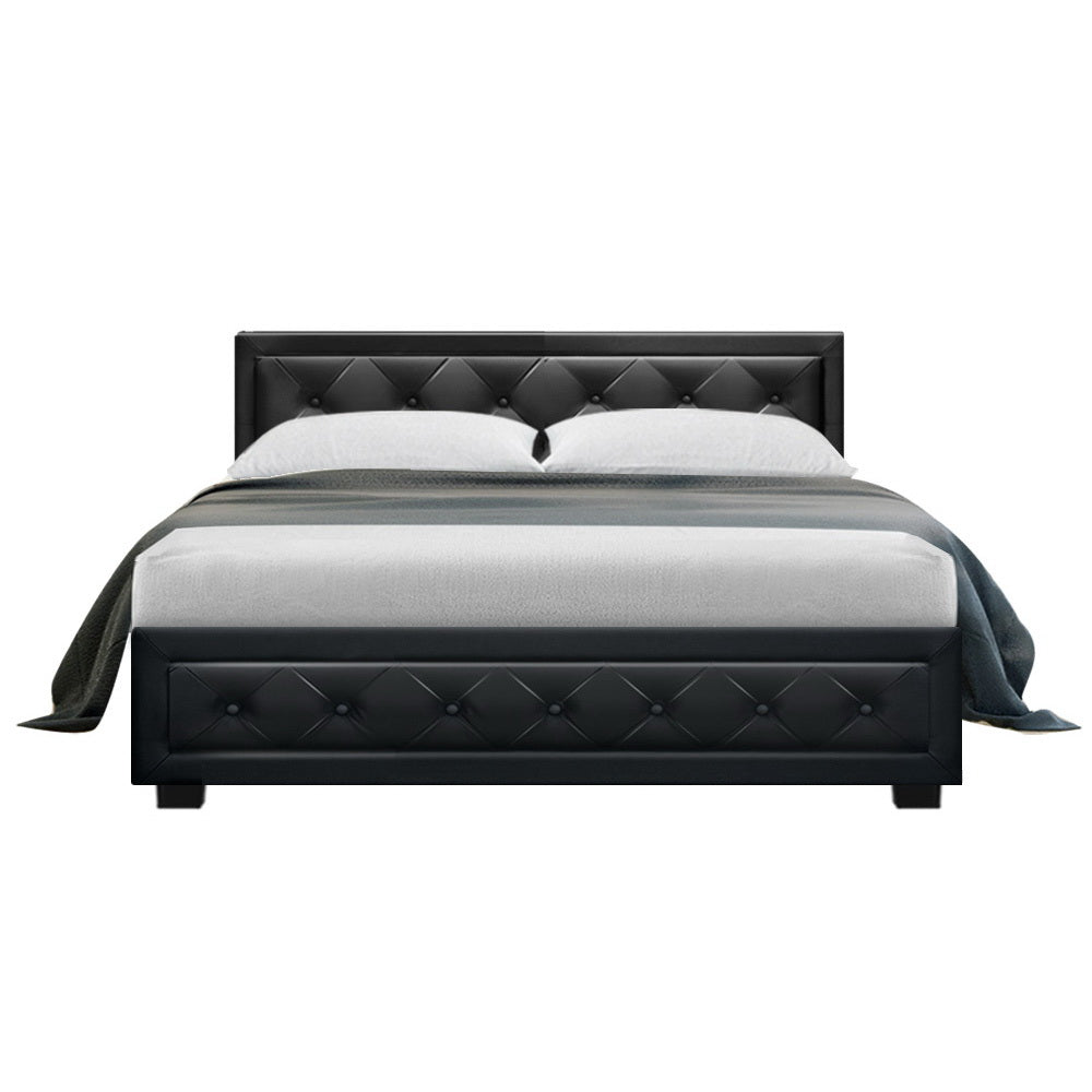 Tiyo Double Gas Lift Bed Frame with PVC leather tufted headboard