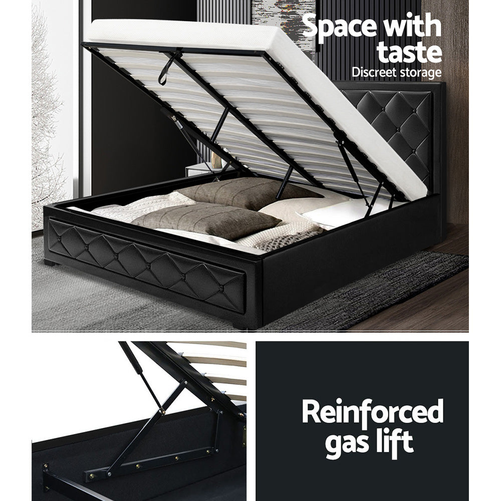 Tiyo Double Gas Lift Bed Frame with PVC leather tufted headboard