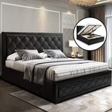 Tiyo Double Gas Lift Bed Frame with PVC leather tufted headboard