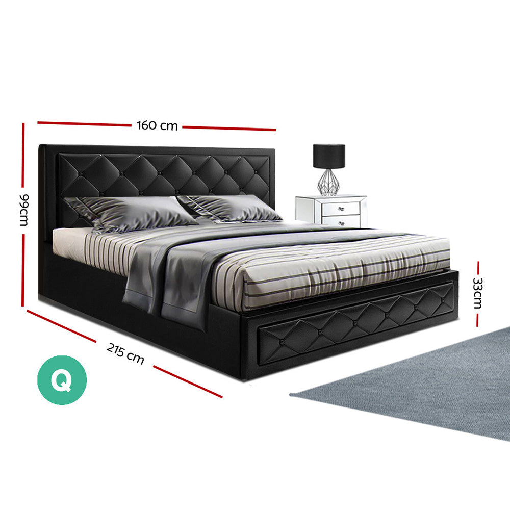 Tiyo Bed Frame Queen Size Gas Lift Base Black