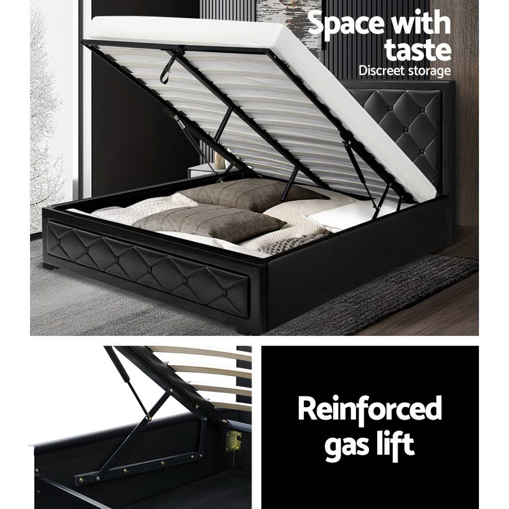 Tiyo Bed Frame Queen Size Gas Lift Base Black