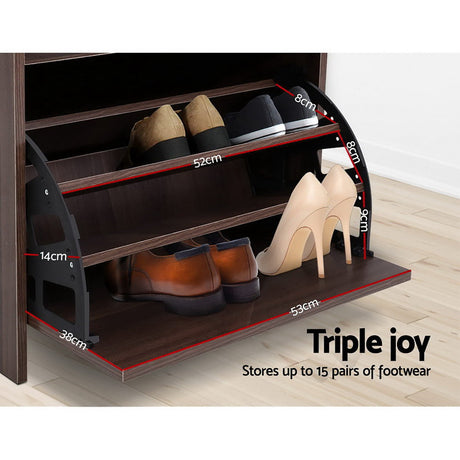 Shoe Cabinet Bench 3 Adjustable Shelves Walnut