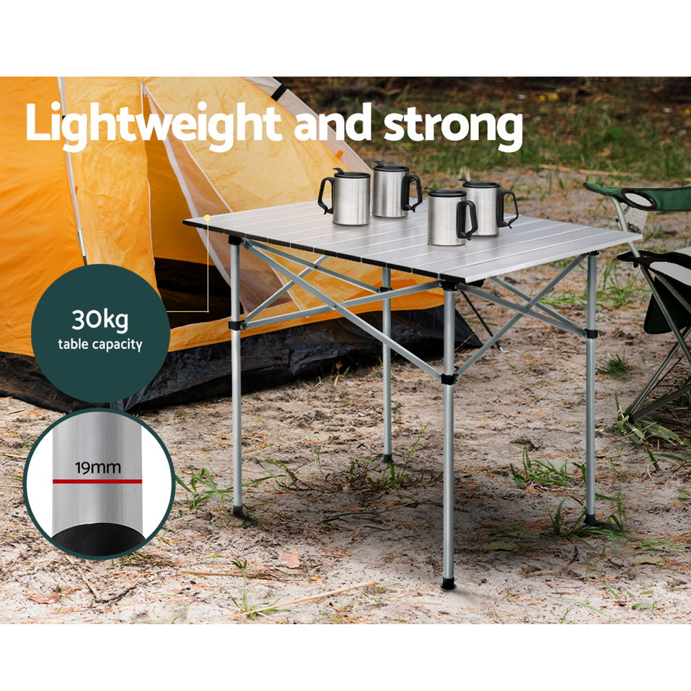 Weisshorn Folding Camping Table 70CM Roll Up Outdoor Picnic BBQ Aluminium Desk