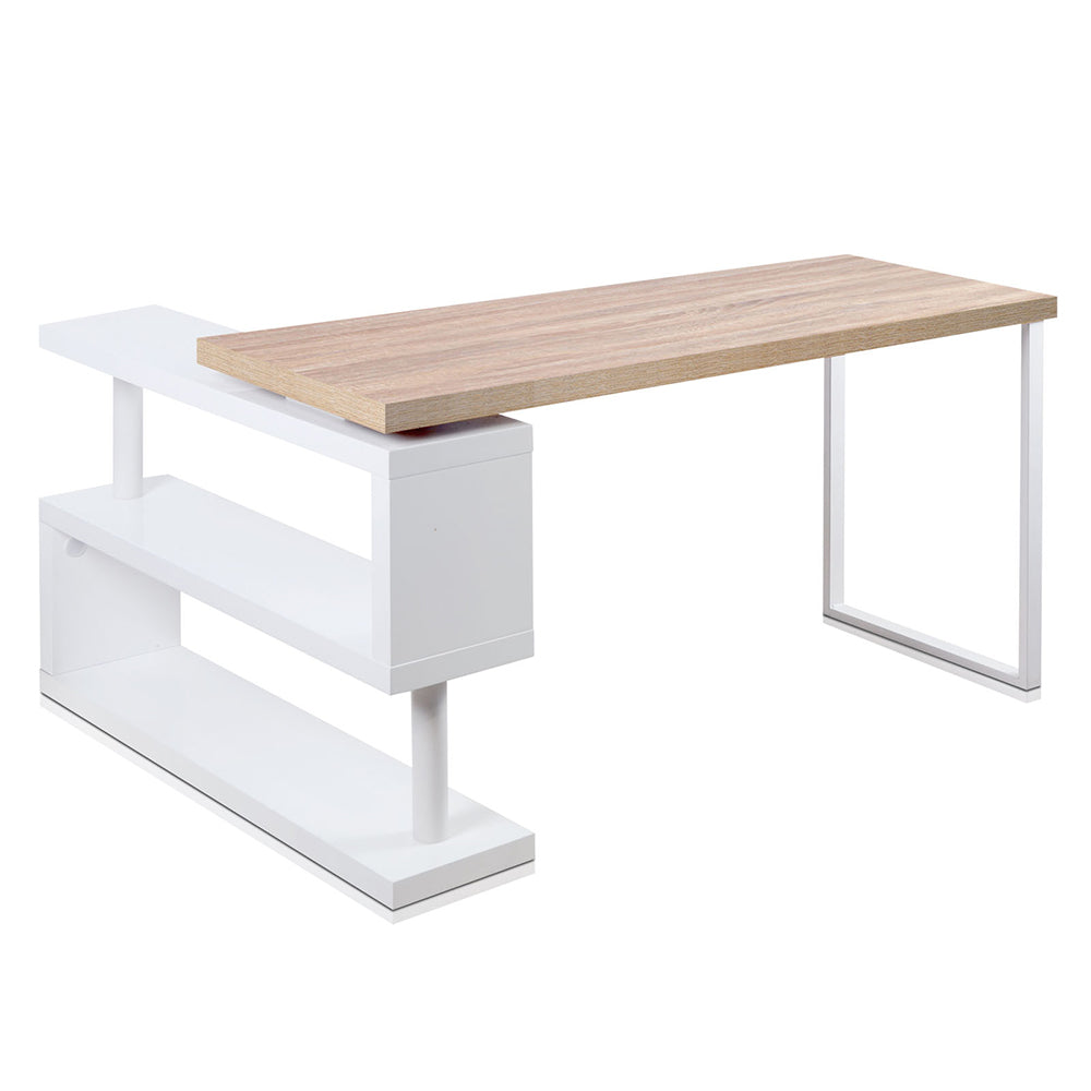 White & Oak Compact Office Desk